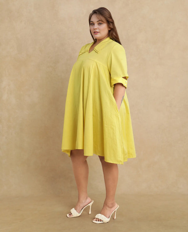Rareism Women Qurad Yellow Plain Dress