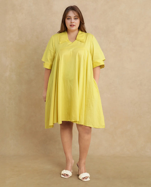 Rareism Women Qurad Yellow Plain Dress