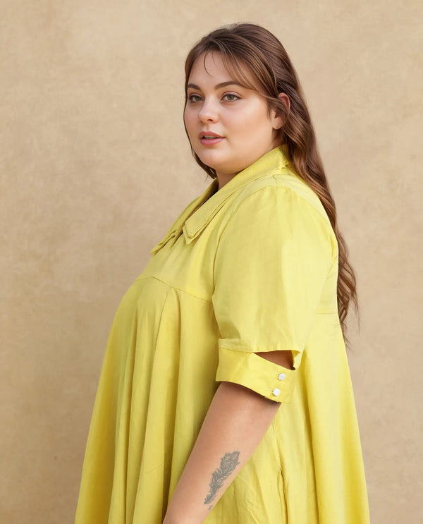 Rareism Women Qurad Yellow Plain Dress
