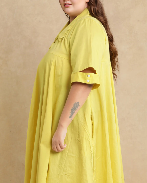 Rareism Women Qurad Yellow Plain Dress