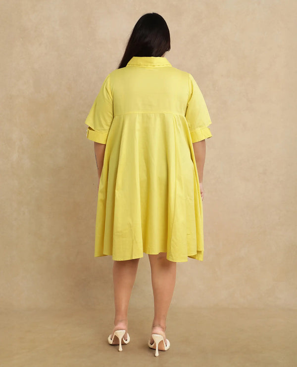 Rareism Women Qurad Yellow Plain Dress