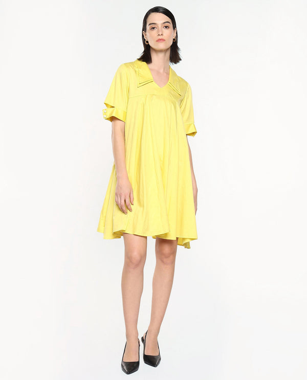 Rareism Women Qurad Yellow Plain Dress