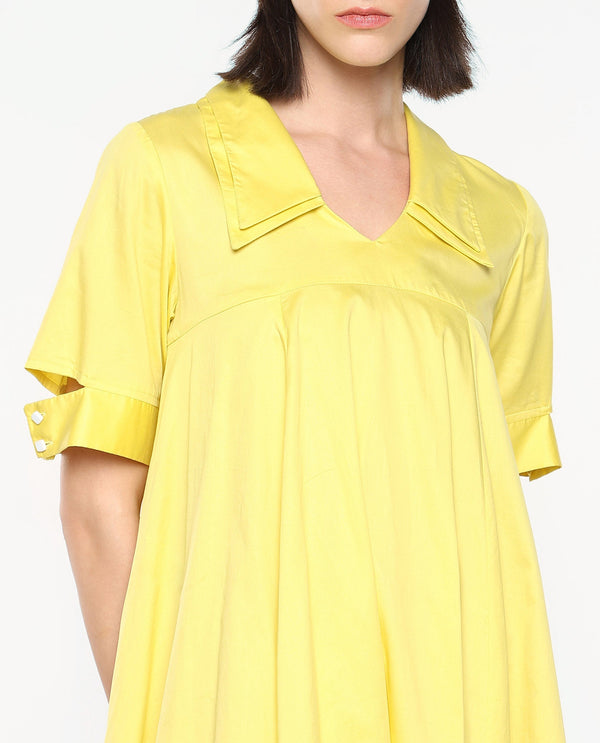 Rareism Women Qurad Yellow Plain Dress