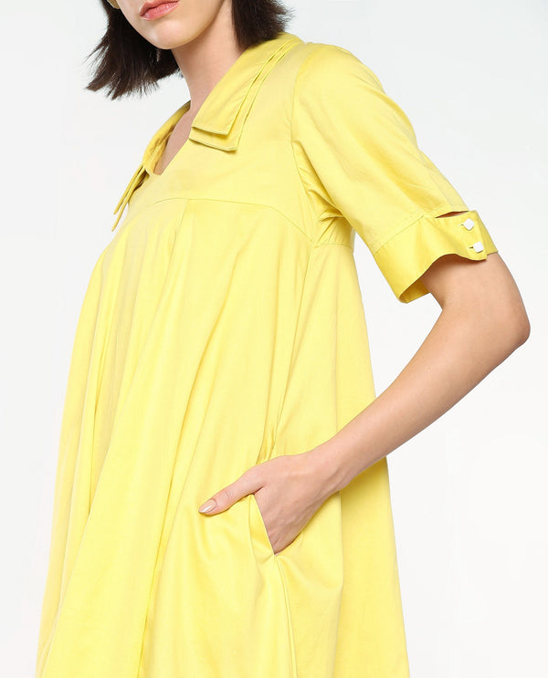Rareism Women Qurad Yellow Plain Dress