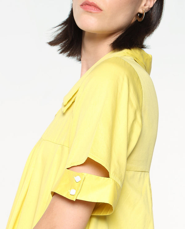 Rareism Women Qurad Yellow Plain Dress