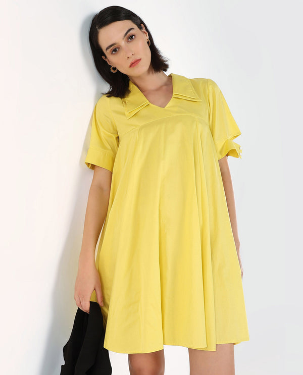 Rareism Women Qurad Yellow Plain Dress