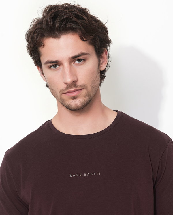 Rare Rabbit Men's Rabbit-Inf Maroon Cotton Fabric Short Sleeves Crew Neck Regular Fit Plain T-Shirt