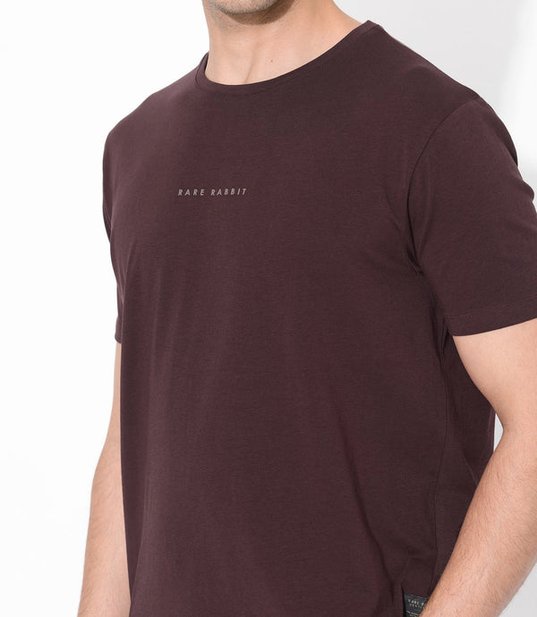 Rare Rabbit Men's Rabbit-Inf Maroon Cotton Fabric Short Sleeves Crew Neck Regular Fit Plain T-Shirt