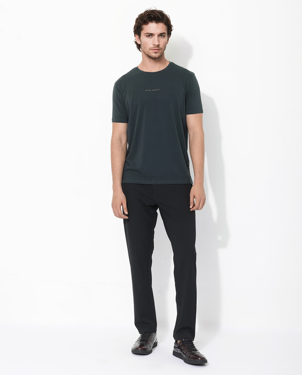 Rare Rabbit Men's Rabbit-Inf Dark Green Cotton Fabric Short Sleeves Crew Neck Regular Fit Plain T-Shirt