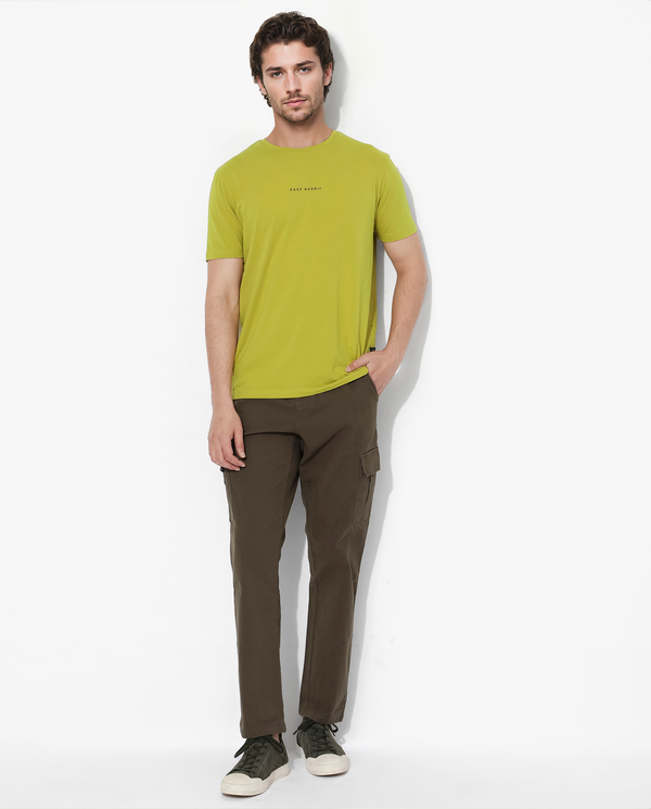 Rare Rabbit Men's Rabbit-Inf Flouroscent Green Cotton Fabric Short Sleeves Crew Neck Regular Fit Plain T-Shirt