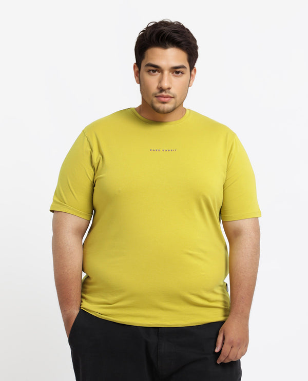 Rare Rabbit Men's Rabbit-Inf Flouroscent Green Cotton Fabric Short Sleeves Crew Neck Regular Fit Plain T-Shirt Plus Size