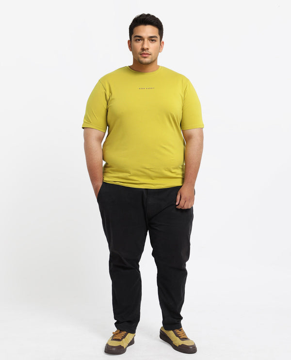 Rare Rabbit Men's Rabbit-Inf Flouroscent Green Cotton Fabric Short Sleeves Crew Neck Regular Fit Plain T-Shirt Plus Size