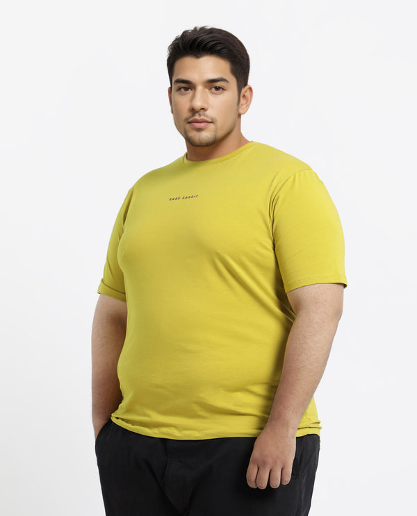 Rare Rabbit Men's Rabbit-Inf Flouroscent Green Cotton Fabric Short Sleeves Crew Neck Regular Fit Plain T-Shirt Plus Size
