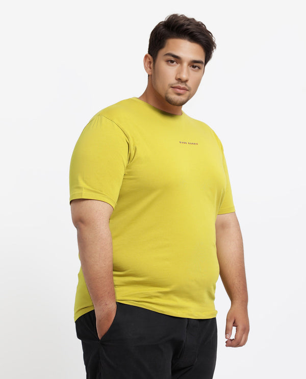 Rare Rabbit Men's Rabbit-Inf Flouroscent Green Cotton Fabric Short Sleeves Crew Neck Regular Fit Plain T-Shirt Plus Size