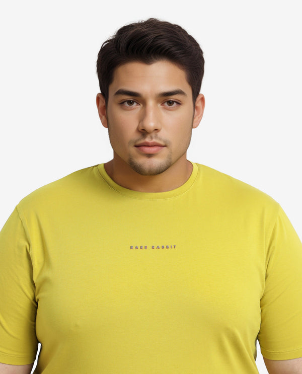 Rare Rabbit Men's Rabbit-Inf Flouroscent Green Cotton Fabric Short Sleeves Crew Neck Regular Fit Plain T-Shirt Plus Size