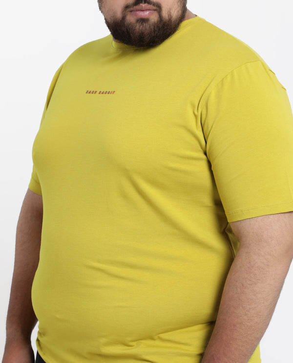 Rare Rabbit Men's Rabbit-Inf Flouroscent Green Cotton Fabric Short Sleeves Crew Neck Regular Fit Plain T-Shirt Plus Size