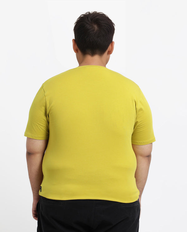 Rare Rabbit Men's Rabbit-Inf Flouroscent Green Cotton Fabric Short Sleeves Crew Neck Regular Fit Plain T-Shirt Plus Size
