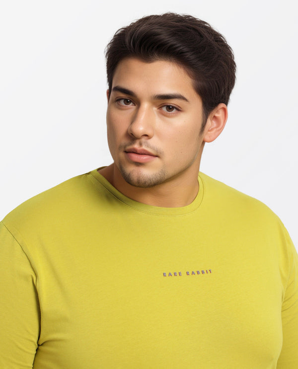 Rare Rabbit Men's Rabbit-Inf Flouroscent Green Cotton Fabric Short Sleeves Crew Neck Regular Fit Plain T-Shirt Plus Size
