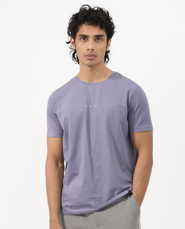 Rare Rabbit Mens Rabbit-Z Dusky Purple Cotton Blend Fabric Short Sleeve Plain T-Shirt