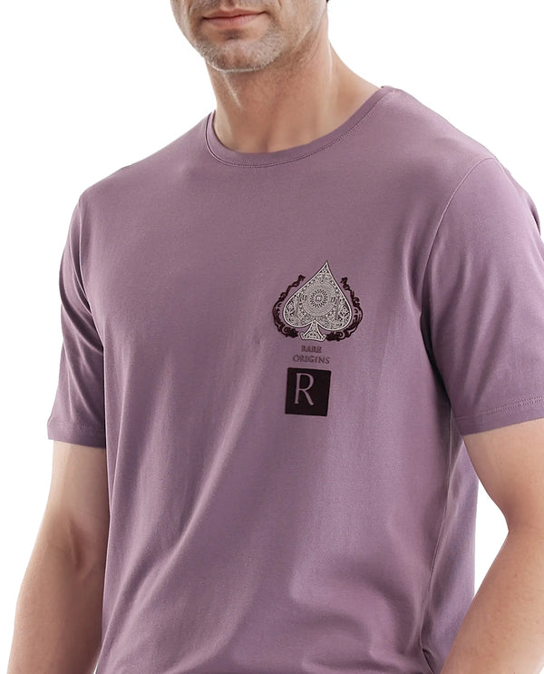 Rare Rabbit Men Rabo Dusky Purple Short Sleeve Crew Neck Printed T-Shirt