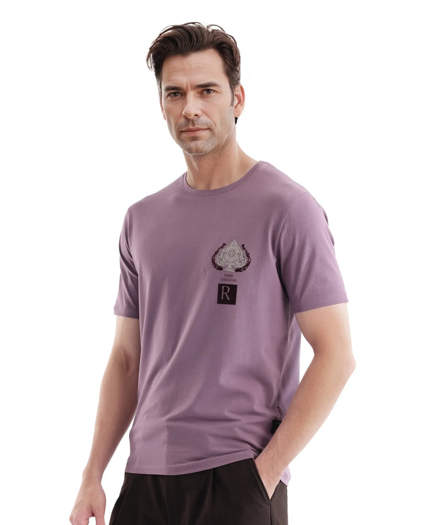 Rare Rabbit Men Rabo Dusky Purple Short Sleeve Crew Neck Printed T-Shirt