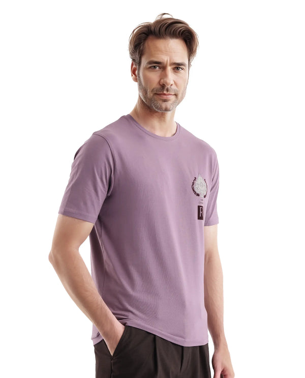 Rare Rabbit Men Rabo Dusky Purple Short Sleeve Crew Neck Printed T-Shirt