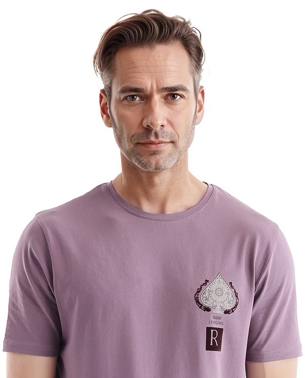 Rare Rabbit Men Rabo Dusky Purple Short Sleeve Crew Neck Printed T-Shirt