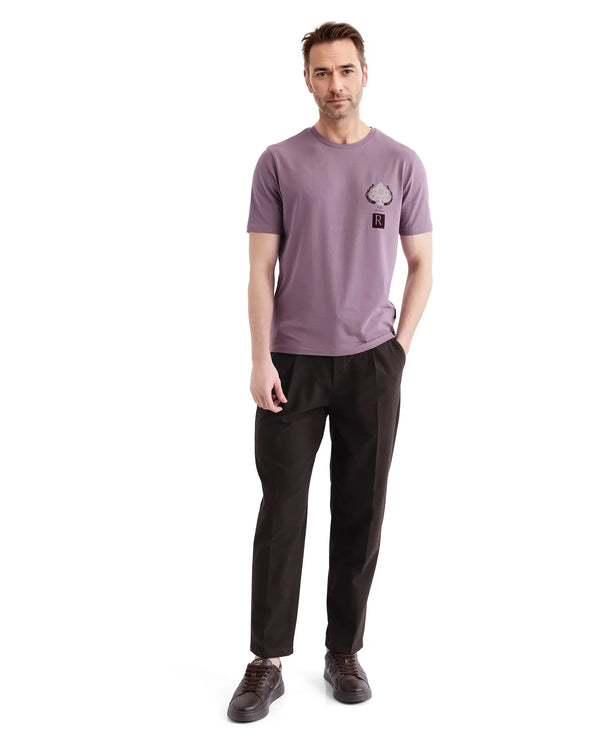 Rare Rabbit Men Rabo Dusky Purple Short Sleeve Crew Neck Printed T-Shirt