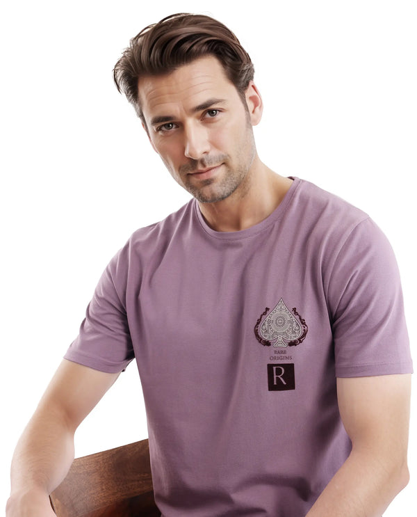 Rare Rabbit Men Rabo Dusky Purple Short Sleeve Crew Neck Printed T-Shirt