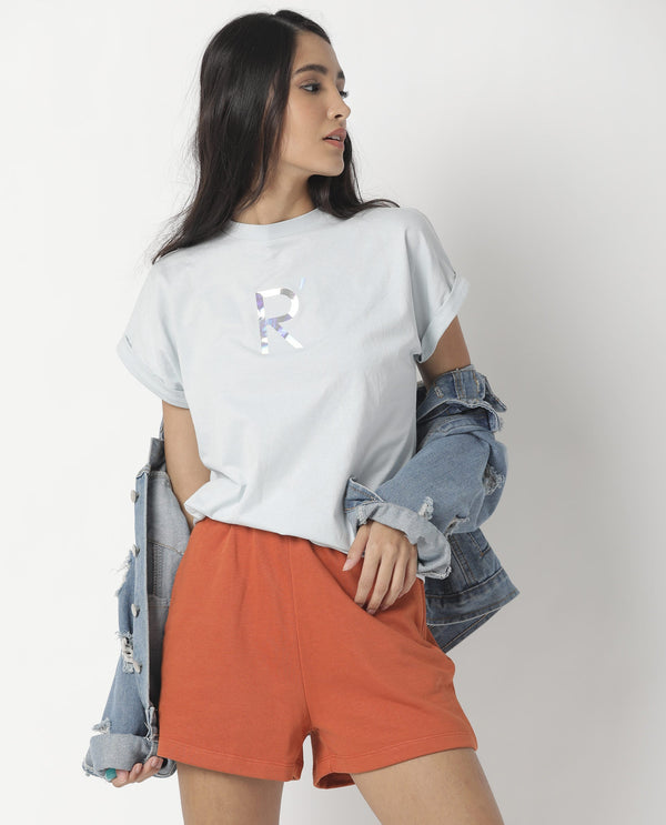 Rareism Women Rad Blue Cotton Fabric Regular Fit Half Sleeves Graphic Print Crew Neck T-Shirt