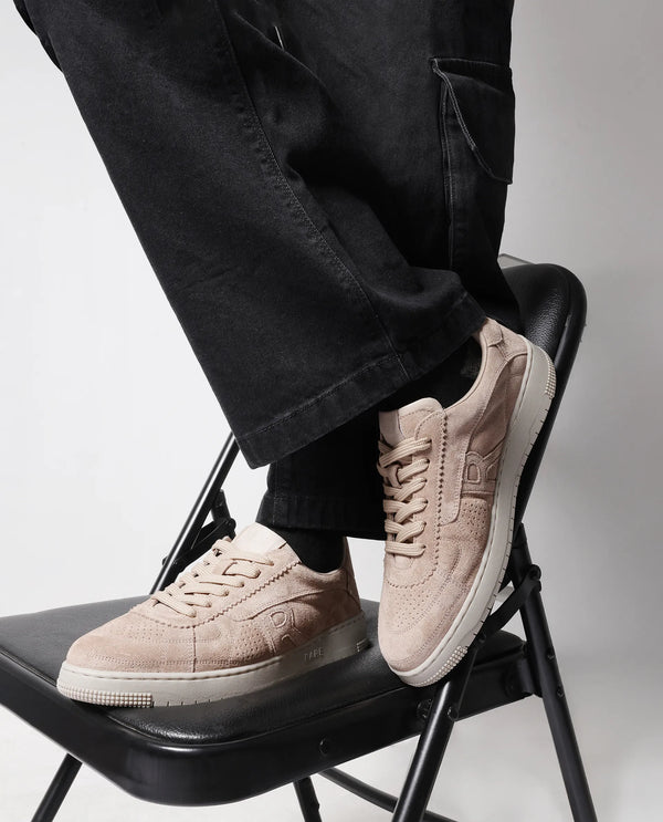 Rare Rabbit Men Ragno Biege Genuine Suede Leather Low-Top Lace Up Sneaker Shoes