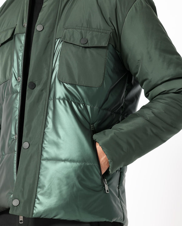 Rare Rabbit Men's Ragon Dark Green Two-Tone With Detachable Hood Metallic Jacket