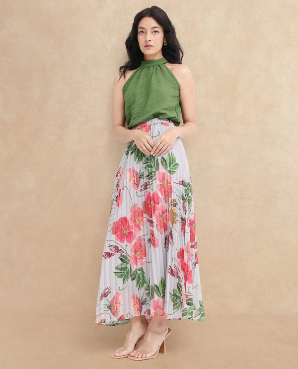 Rareism Women Rango Multi Flared Floral Print Maxi pleated Skirt