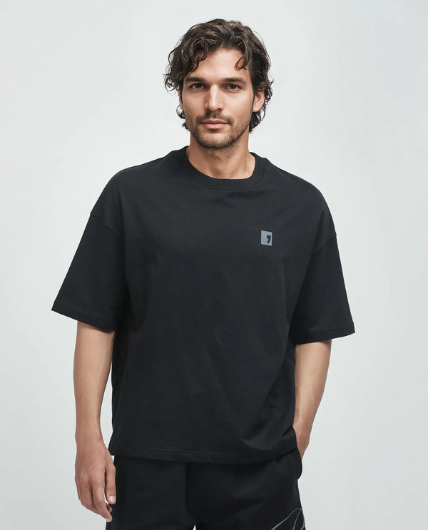 Rare Rabbit Men Rano Black Cotton Fabric Short Sleeve Slip-On Boxy Fit Printed T-Shirt