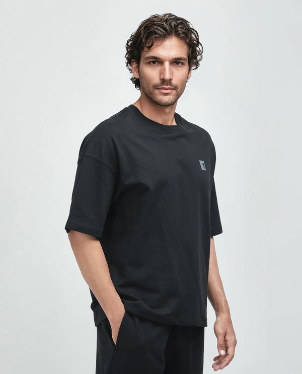 Rare Rabbit Men Rano Black Cotton Fabric Short Sleeve Slip-On Boxy Fit Printed T-Shirt
