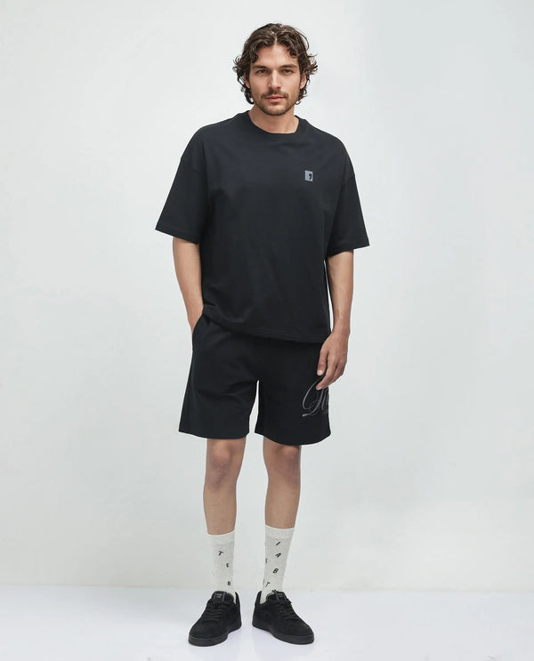 Rare Rabbit Men Rano Black Cotton Fabric Short Sleeve Slip-On Boxy Fit Printed T-Shirt