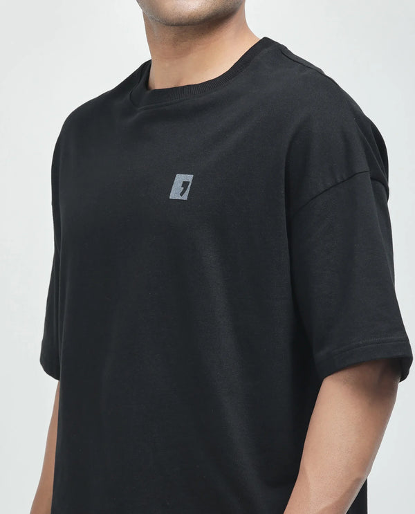 Rare Rabbit Men Rano Black Cotton Fabric Short Sleeve Slip-On Boxy Fit Printed T-Shirt