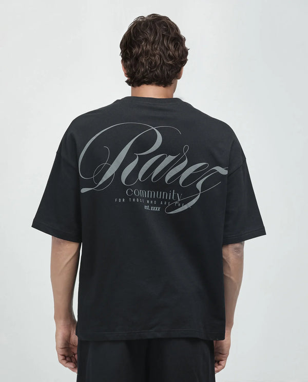 Rare Rabbit Men Rano Black Cotton Fabric Short Sleeve Slip-On Boxy Fit Printed T-Shirt