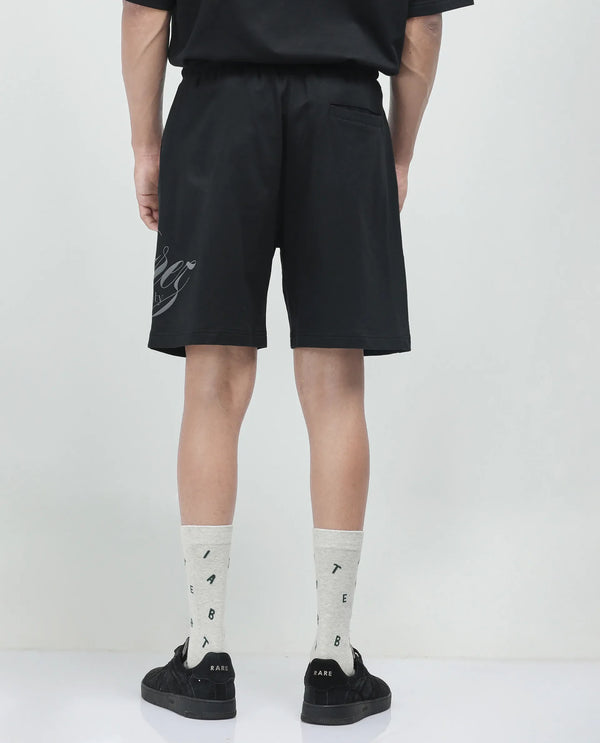 Rare Rabbit Men Ranot Black Cotton Fabric Oversized Graphic Print Shorts