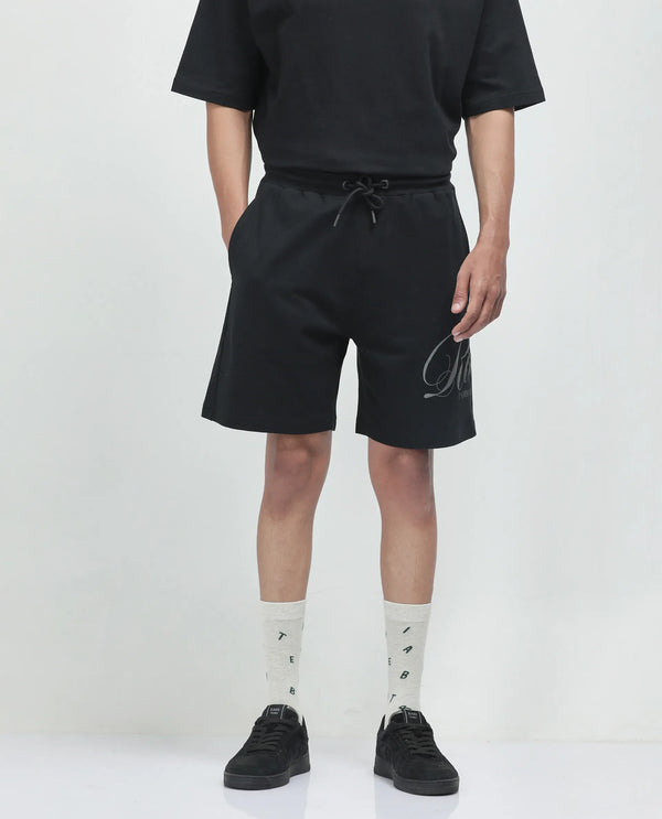 Rare Rabbit Men Ranot Black Cotton Fabric Oversized Graphic Print Shorts