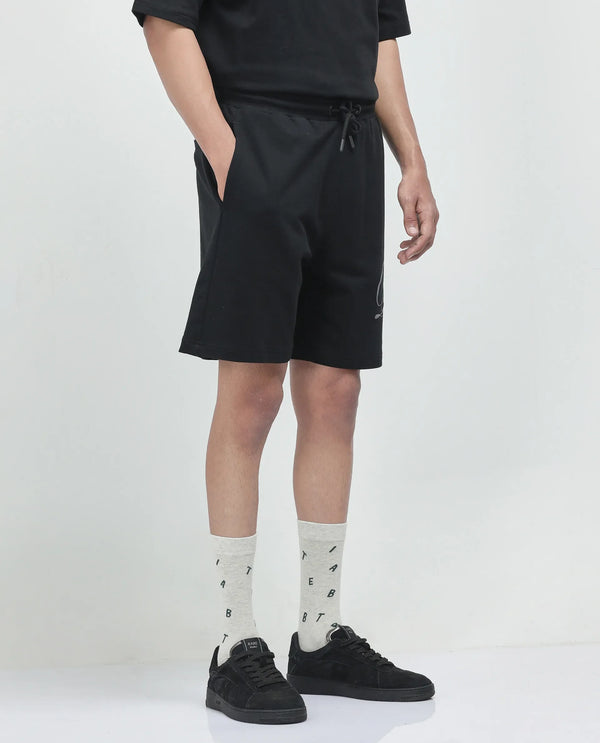 Rare Rabbit Men Ranot Black Cotton Fabric Oversized Graphic Print Shorts