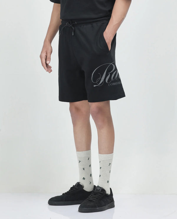 Rare Rabbit Men Ranot Black Cotton Fabric Oversized Graphic Print Shorts