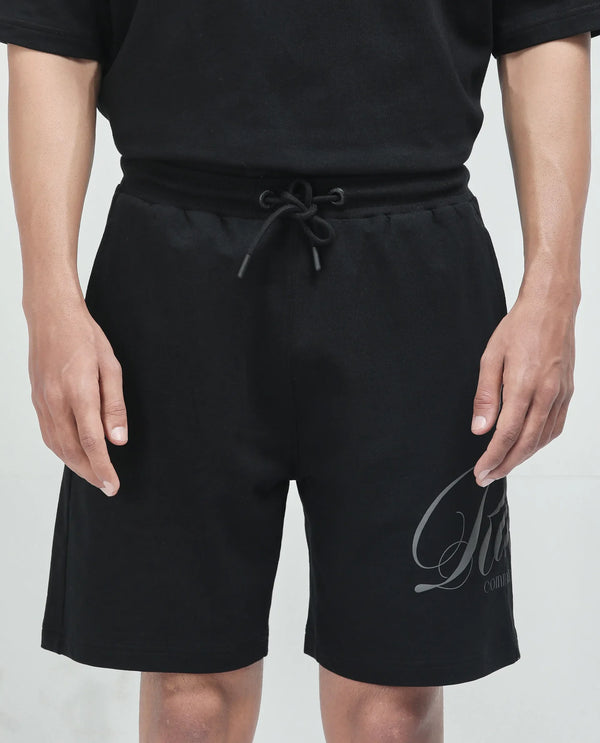 Rare Rabbit Men Ranot Black Cotton Fabric Oversized Graphic Print Shorts