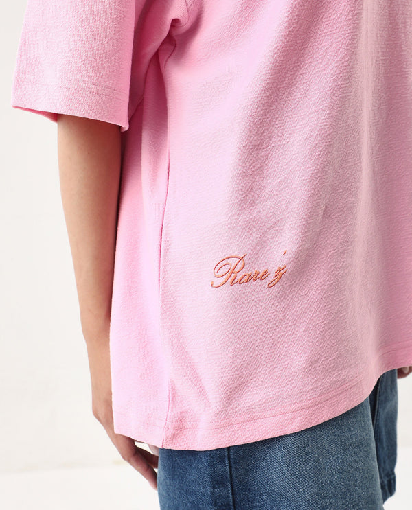 Rareism Women Ransa Pink Pull On Closure Cotton Oversized Regular Graphic Print T-Shirt