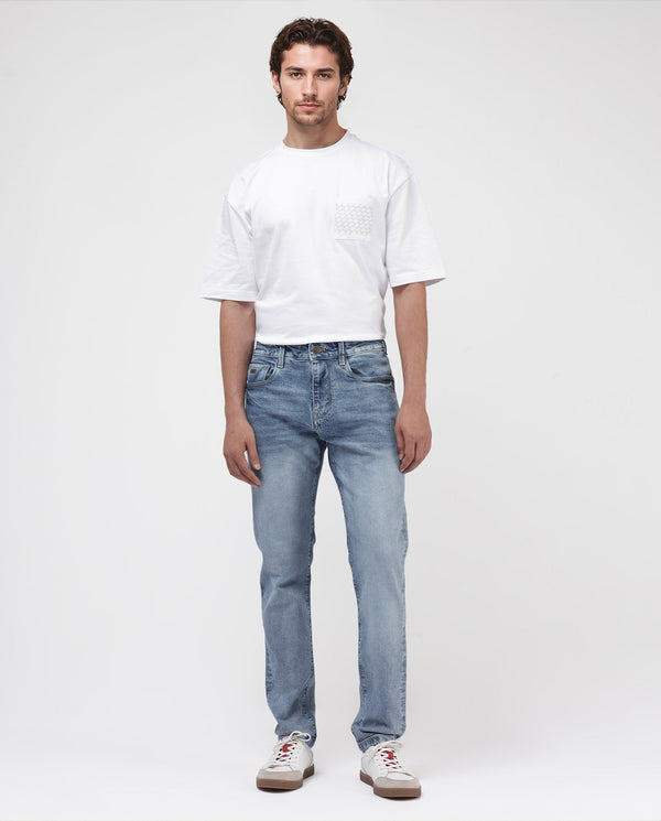 Rare Rabbit Mens Rapos Light Blue Solid Regular Fit Light Wash Jeans