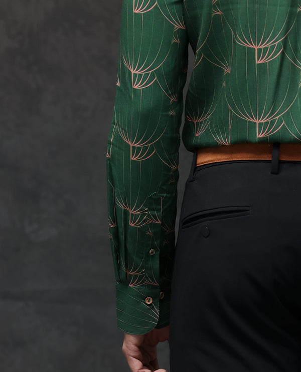 Rare Rabbit Men's Rasou Green Viscose Fabric Full Sleeves Tropical Print Shirt