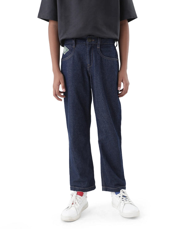 Rare Ones Kids Raw Navy Cotton Plain Button And Zip Closure Regular Fit Jeans