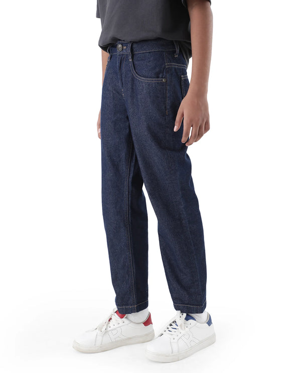 Rare Ones Kids Raw Navy Cotton Plain Button And Zip Closure Regular Fit Jeans