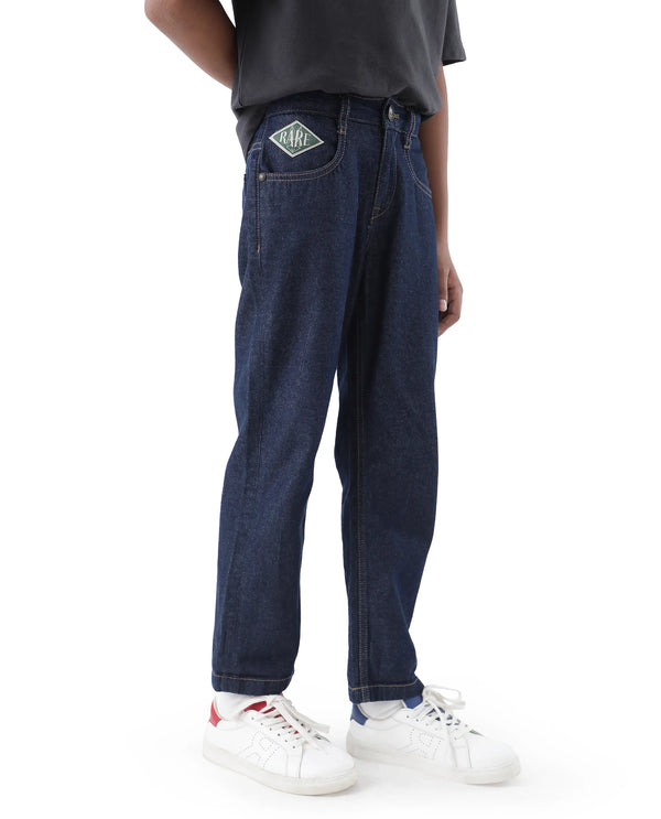 Rare Ones Kids Raw Navy Cotton Plain Button And Zip Closure Regular Fit Jeans