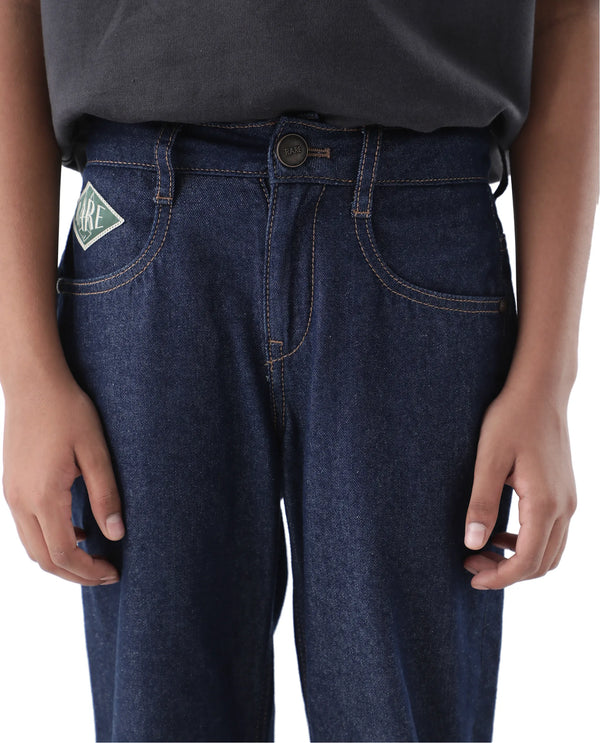 Rare Ones Kids Raw Navy Cotton Plain Button And Zip Closure Regular Fit Jeans